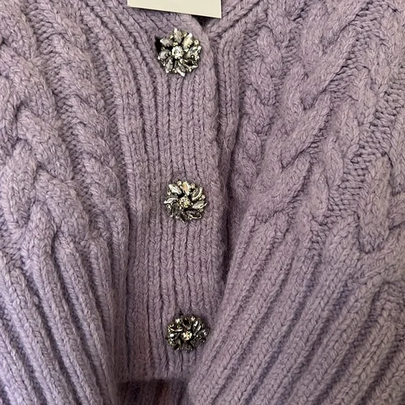 NWT Zara Purple Rhinestone Button Cable Knit Cardigan Sweater Medium - Picture 6 of 11